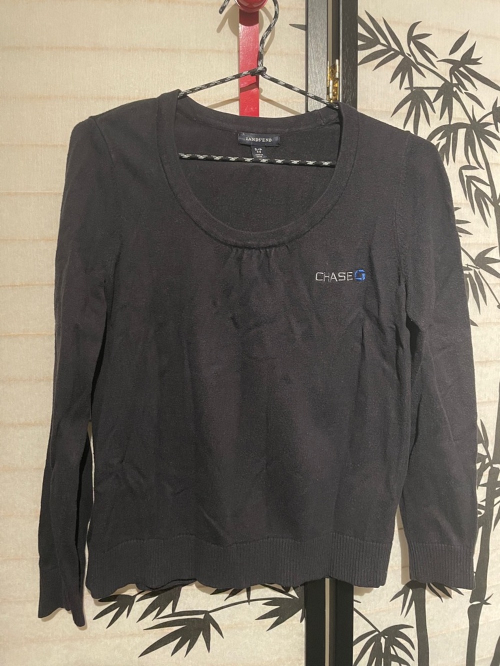 Chase Bank black scoop neck sweater